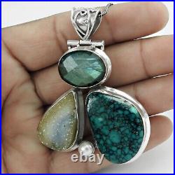 Natural Turquoise Gemstone Jewelry 925 Sterling Silver Pendant Vintage For Women