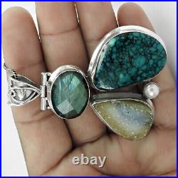 Natural Turquoise Gemstone Jewelry 925 Sterling Silver Pendant Vintage For Women