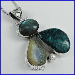 Natural Turquoise Gemstone Jewelry 925 Sterling Silver Pendant Vintage For Women