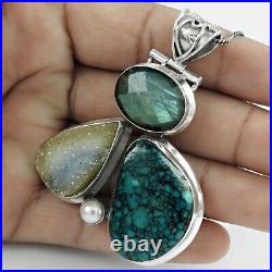 Natural Turquoise Gemstone Jewelry 925 Sterling Silver Pendant Vintage For Women