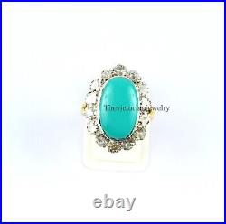 Natural Turquoise & Polki Diamond Ring 925 Sterling Silver Turquoise Ring