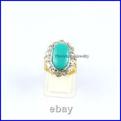 Natural Turquoise & Polki Diamond Ring 925 Sterling Silver Turquoise Ring