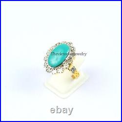 Natural Turquoise & Polki Diamond Ring 925 Sterling Silver Turquoise Ring