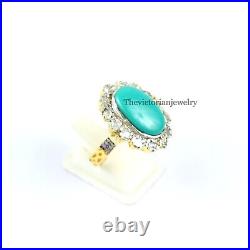 Natural Turquoise & Polki Diamond Ring 925 Sterling Silver Turquoise Ring