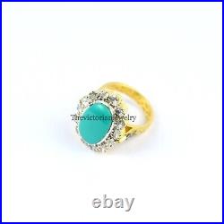 Natural Turquoise & Polki Diamond Ring 925 Sterling Silver Turquoise Ring