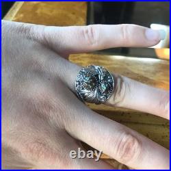 Natural Turquoise Sterling Silver Eagle Ring Size 6