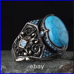 Natural Turquoise Stone 925 Sterling Silver Men's Ring Silver Men's Jewelry Ring