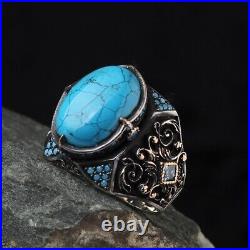 Natural Turquoise Stone 925 Sterling Silver Men's Ring Silver Men's Jewelry Ring