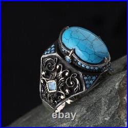 Natural Turquoise Stone 925 Sterling Silver Men's Ring Silver Men's Jewelry Ring