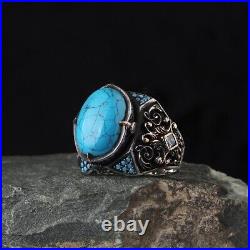 Natural Turquoise Stone 925 Sterling Silver Men's Ring Silver Men's Jewelry Ring