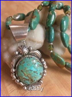 Navajo Albert Cleveland LARGE Sterling Silver Turquoise Pendant & Necklace 925