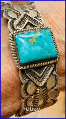 Navajo Artist Wilson Begay Sterling Silver and Turquoise Bracelet Cuff Navajo Artist Wilson Begay Sterling Silver and Turquoise Bracelet Cuff