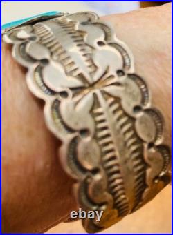 Navajo Artist Wilson Begay Sterling Silver and Turquoise Bracelet Cuff Navajo Artist Wilson Begay Sterling Silver and Turquoise Bracelet Cuff