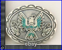 Navajo Belt Buckle 925 Sterling Silver Turquoise Coral Signed Stanley Bains C80s Navajo Belt Buckle 925 Sterling Silver Turquoise Coral Signed Stanley Bains C80s