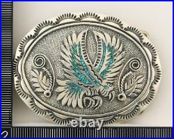 Navajo Belt Buckle 925 Sterling Silver Turquoise Signed Stanley Bains C. 80's Navajo Belt Buckle 925 Sterling Silver Turquoise Signed Stanley Bains C. 80's