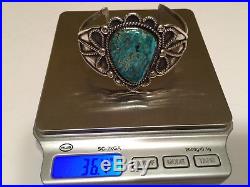 Navajo Blue Diamond Turquoise Sterling Silver Bracelet Cuff Vintage 1970 Pretty