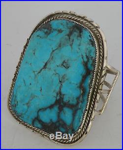 Navajo, Blue Turquoise A+ matrix Sterling silver Gigantic bracelet by Tom Begay