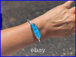Navajo Bracelet Handmade Sterling Silver Kingman Turquoise Jewelry Sz 6.75in Navajo Bracelet Handmade Sterling Silver Kingman Turquoise Jewelry Sz 6.75in