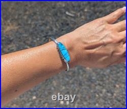 Navajo Bracelet Handmade Sterling Silver Kingman Turquoise Jewelry Sz 6.75in Navajo Bracelet Handmade Sterling Silver Kingman Turquoise Jewelry Sz 6.75in