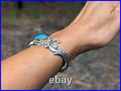 Navajo Bracelet Turquoise Cuff Sterling Silver Cast Native American Signed Sz6.5