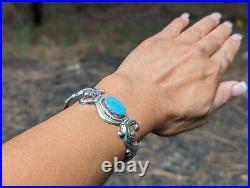 Navajo Bracelet Turquoise Cuff Sterling Silver Cast Native American Signed Sz6.5