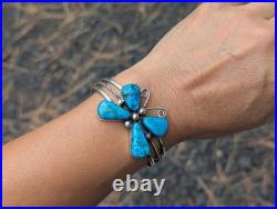 Navajo Butterfly Turquoise Cuff Bracelet Sterling Silver NA Jewelry Sz 6.25 in