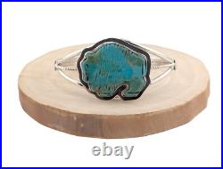 Navajo Carved Bison Kingman Turquoise Sterling Silver Cuff Bracelet Size 6.75