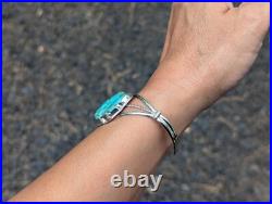 Navajo Carved Bison Kingman Turquoise Sterling Silver Cuff Bracelet Size 6.75