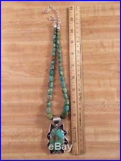 Navajo Chimney Butte LG Sterling Silver Turquoise Pendant Jay King Necklace 925