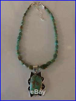 Navajo Chimney Butte LG Sterling Silver Turquoise Pendant Jay King Necklace 925