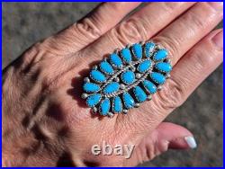 Navajo Cluster Turquoise with Pyrite Ring Sterling Silver Handmade Jewelry Sz 7.75