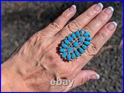 Navajo Cluster Turquoise with Pyrite Ring Sterling Silver Handmade Jewelry Sz 7.75