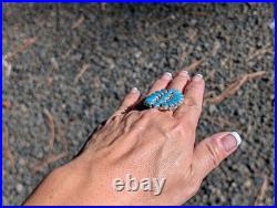 Navajo Cluster Turquoise with Pyrite Ring Sterling Silver Handmade Jewelry Sz 7.75