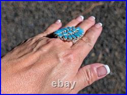 Navajo Cluster Turquoise with Pyrite Ring Sterling Silver Handmade Jewelry Sz 7.75