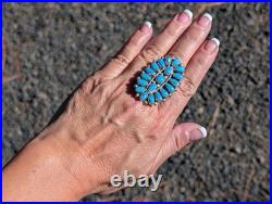 Navajo Cluster Turquoise with Pyrite Ring Sterling Silver Handmade Jewelry Sz 7.75