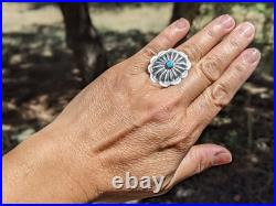 Navajo Concho Ring Sterling Silver Turquoise SouthWestArtisan Jewelry sz 6US