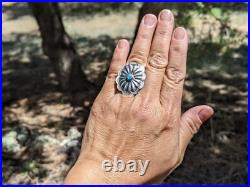 Navajo Concho Ring Sterling Silver Turquoise SouthWestArtisan Jewelry sz 6US