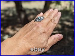 Navajo Concho Ring Sterling Silver Turquoise SouthWestArtisan Jewelry sz 6US