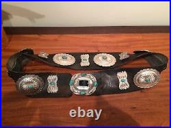 Navajo Concho belt -leather with silver and turquoise conchos