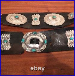 Navajo Concho belt -leather with silver and turquoise conchos