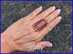 Navajo Coral Cluster Ring Davin Benally Sterling Silver Native Amer Size 7.25 9g