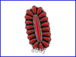 Navajo Coral Cluster Ring Davin Benally Sterling Silver Native Amer Size 7.25 9g