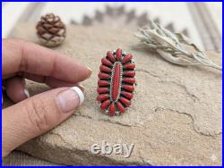 Navajo Coral Cluster Ring Davin Benally Sterling Silver Native Amer Size 7.25 9g