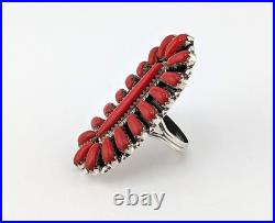 Navajo Coral Cluster Ring Davin Benally Sterling Silver Native Amer Size 7.25 9g