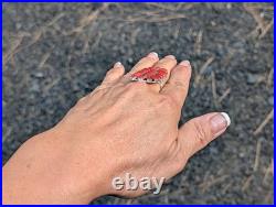 Navajo Coral Cluster Ring Davin Benally Sterling Silver Native Amer Size 7.25 9g