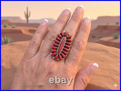 Navajo Coral Cluster Ring Davin Benally Sterling Silver Native Amer Size 7.25 9g