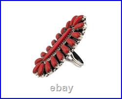 Navajo Coral Cluster Ring Davin Benally Sterling Silver Native Amer Size 7.25 9g