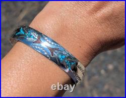 Navajo Cuff Bracelet Inlay Turq Sterling Silver Signed Native Jewelry Size 7