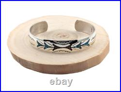 Navajo Cuff Bracelet Inlay Turq Sterling Silver Signed Native Jewelry Size 7