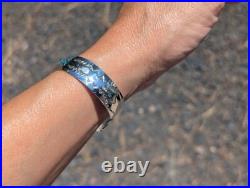 Navajo Cuff Bracelet Inlay Turq Sterling Silver Signed Native Jewelry Size 7
